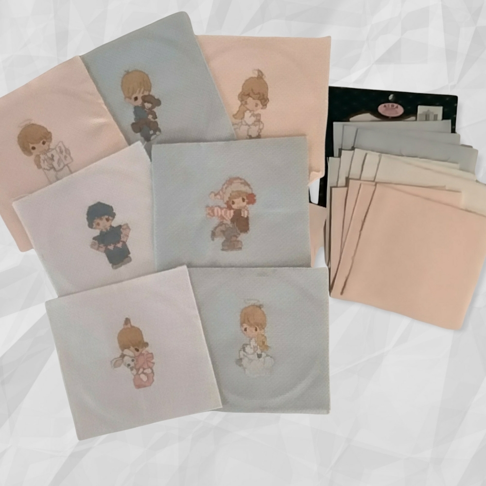 Cross Stitch Precious Moments Aida & Patterns Lot